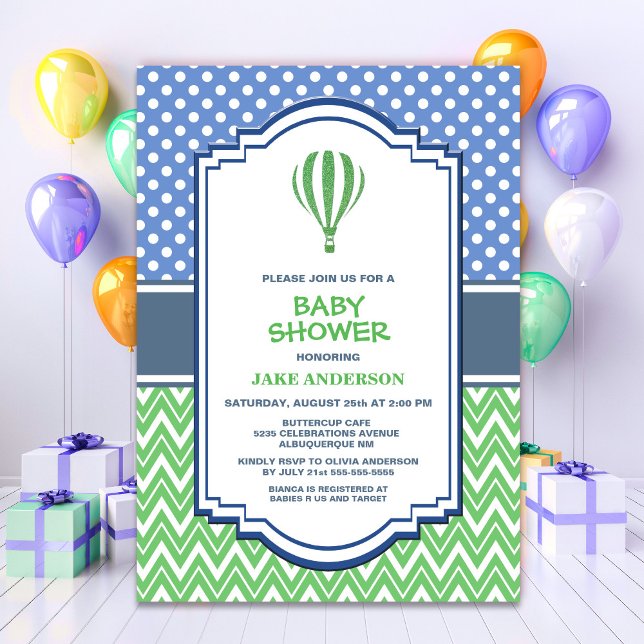 Green Hot Air Balloon Baby Shower Invitation (Creator Uploaded)