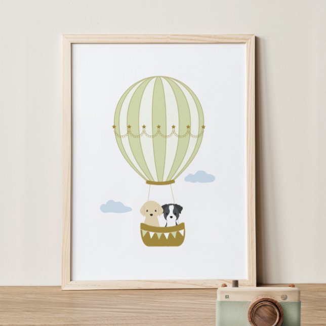 Green Hot Air Balloon with Puppies Nursery Poster (Creator Uploaded)
