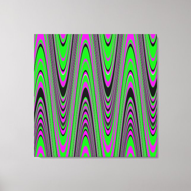 Green Hot Pink Black Modern Geometric Wave Canvas Print (Front)