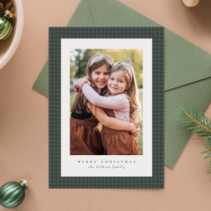 Green houndstooth frame classic Christmas photo Holiday Card