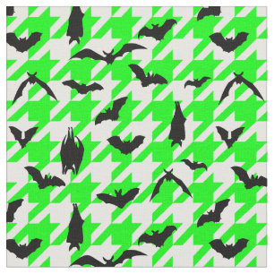green houndstooth halloween black bats fabric