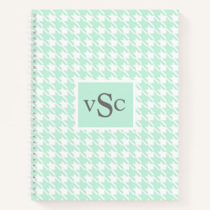 Green Houndstooth Pattern Monogram Modern Notebook