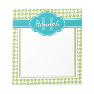 Green Houndstooth Pattern Teal Monogram Notepad