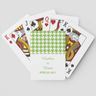 Green Houndstooth Wedding Playing Cards