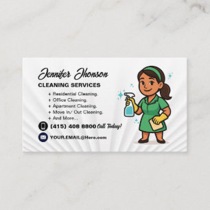 Green Housekeeper Janitor Cleaning Service Business Card