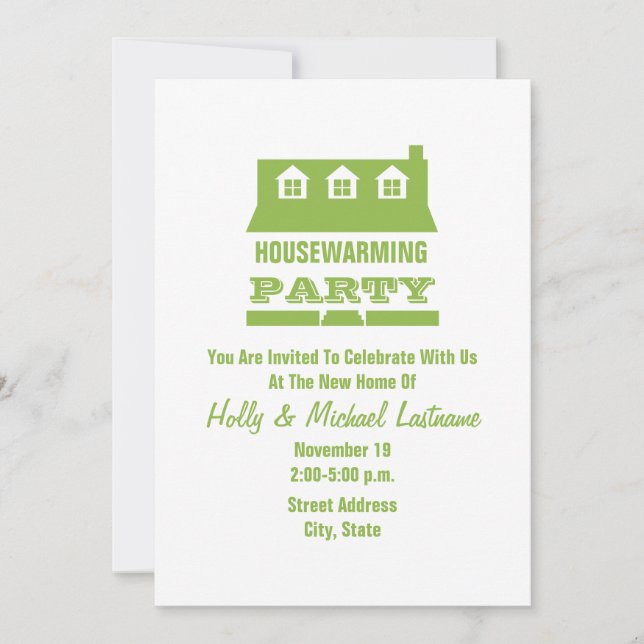 Green Housewarming Party Invitation (Front)