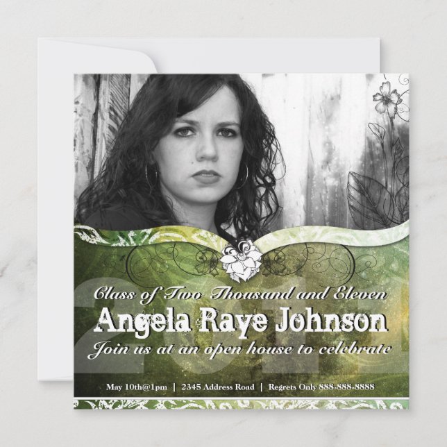 Green Hues Urban  Grunge Graduation Invite (Front)