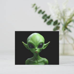 Green humanoid announcement postcard