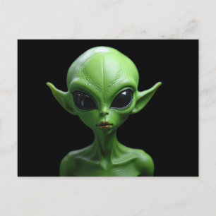 Green humanoid invitation postcard