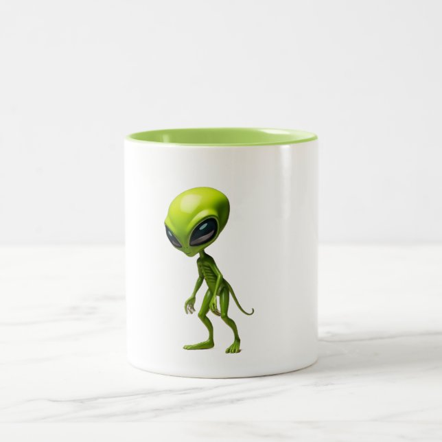 Green humanoid Two-Tone coffee mug (Center)