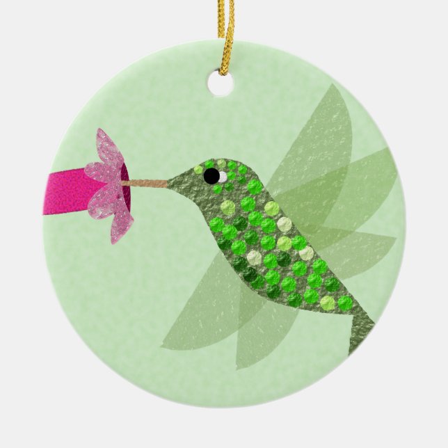 Green Hummingbird Ceramic Ornament (Front)