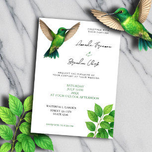 Green Hummingbird Leafy Botanical Border Wedding Invitation