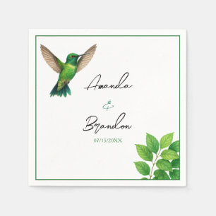 Green Hummingbird Leafy Botanical Border Wedding Napkin
