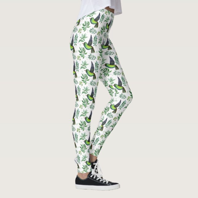 Green Hummingbird Women's Leggings - Stylish Comfy (Right)
