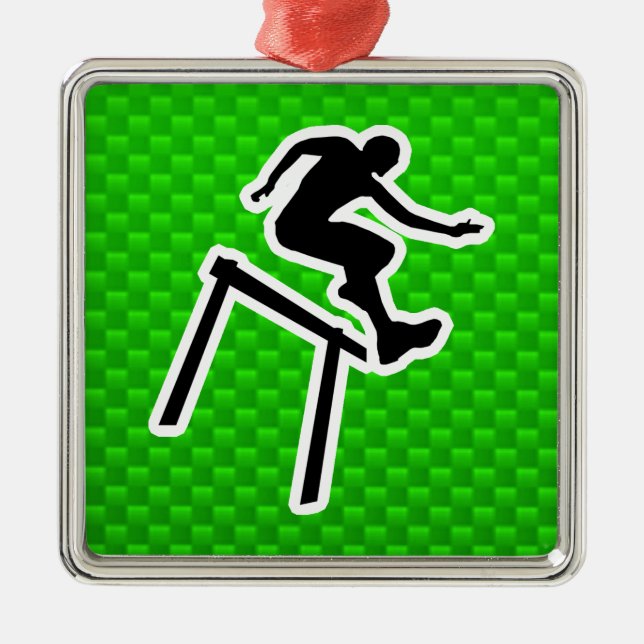 Green Hurdler Metal Ornament (Front)