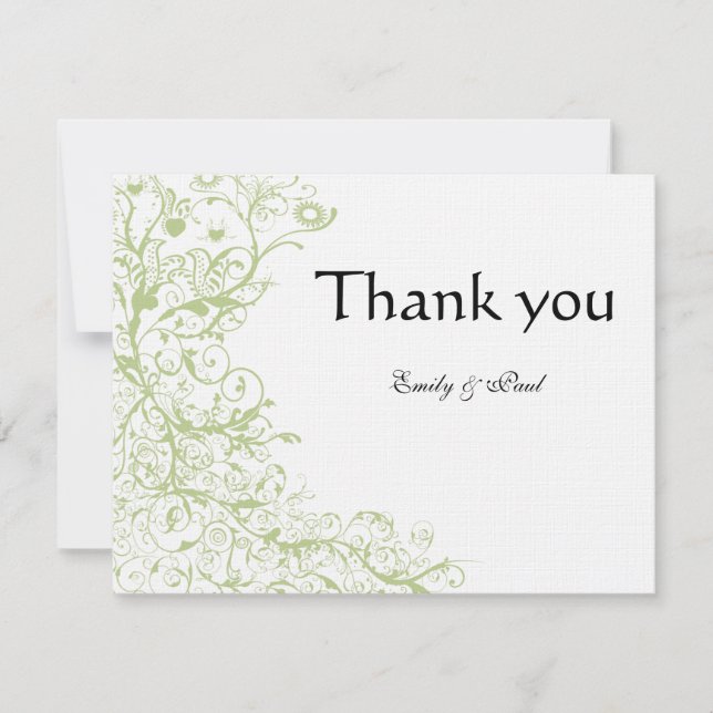 Green Hydrangea Birds & Swirls Wedding Thank You (Front)