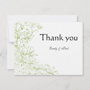 Green Hydrangea Birds & Swirls Wedding Thank You Card