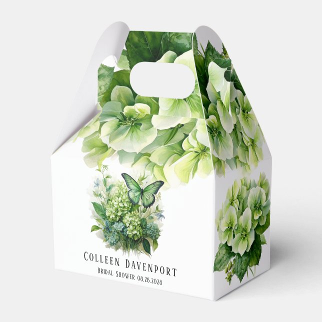  Green Hydrangea Floral Butterfly Bridal Shower Favor Box (Front Side)