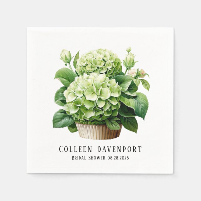 Green Hydrangea Floral Butterfly Bridal Shower Napkin (Front)