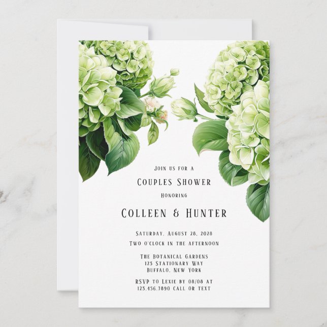 Green Hydrangea Floral Couples Shower Invitation (Front)