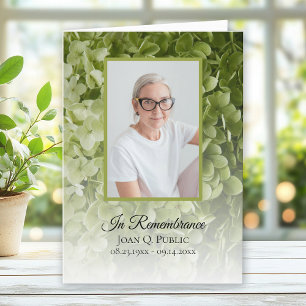 Green Hydrangea Floral Funeral Service Folded Program