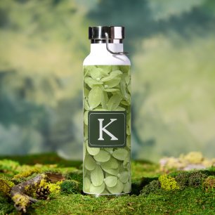 Green Hydrangea Floral Wedding Monogram  Water Bottle
