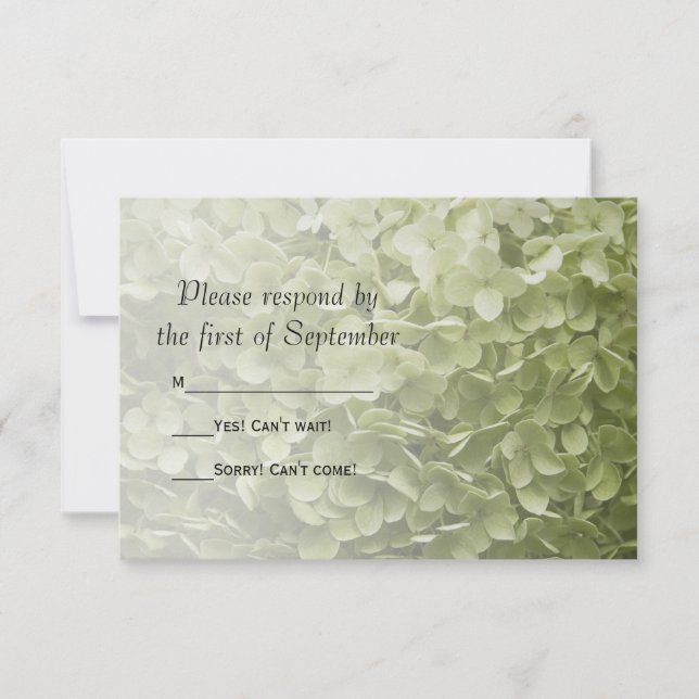 Green Hydrangea Floral Wedding RSVP Card (Front)