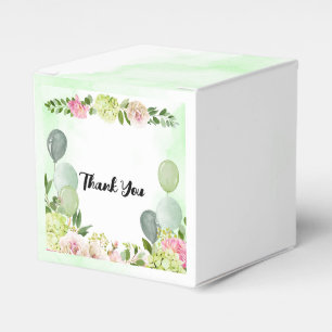 Green Hydrangea Pink Floral Sage Balloon Custom Favor Box