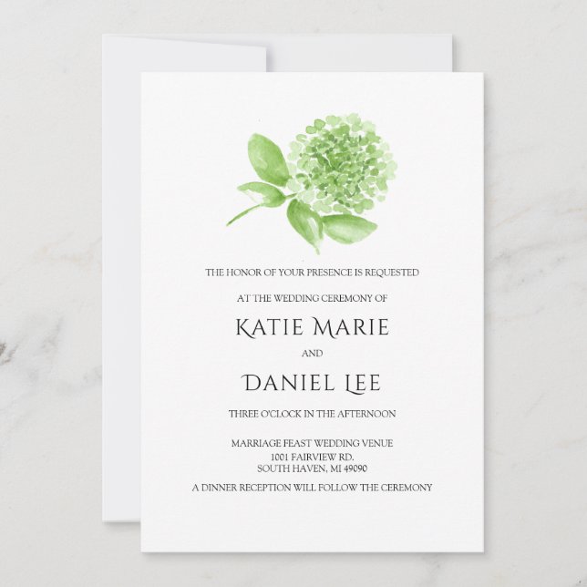 Green Hydrangea Wedding Invitation with Envelope * (Front)