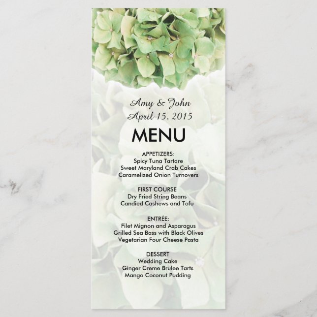 Green hydrangea wedding menu hydrangea2 (Front)