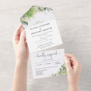 Green Hydrangeas All in One Wedding Invite