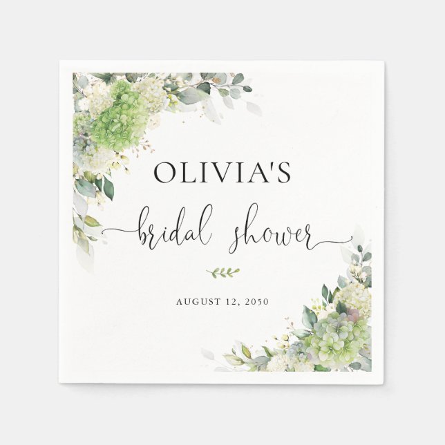 Green Hydrangeas Bridal Shower Napkin (Front)