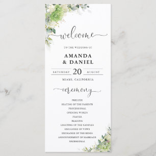 Green Hydrangeas Wedding Program