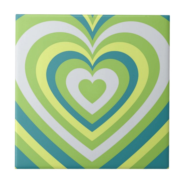 Green Hypnotic Heart Y2K Pattern Tile (Front)