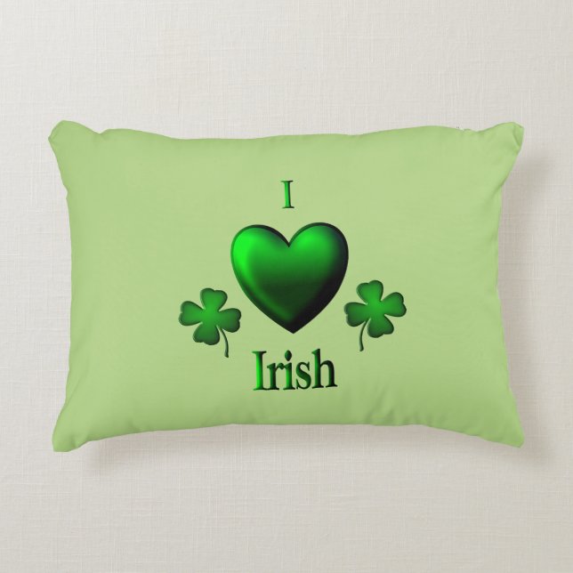 Green I Heart Irish Decorative Pillow (Front)