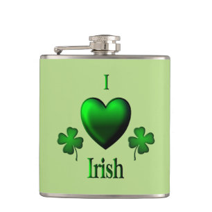 Green I Heart Irish Hip Flask