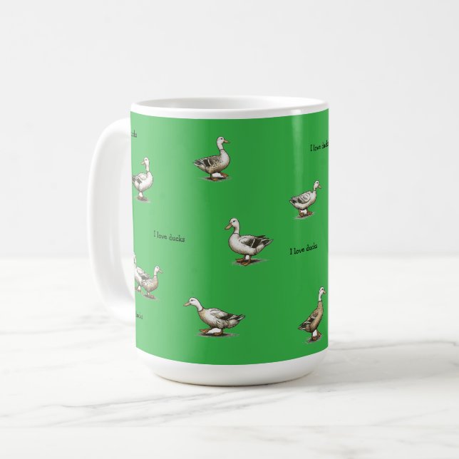 Green I Love Ducks Coffee Mug (Front Left)