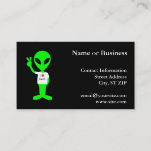 Green "I Love Earth" Alien Business Card