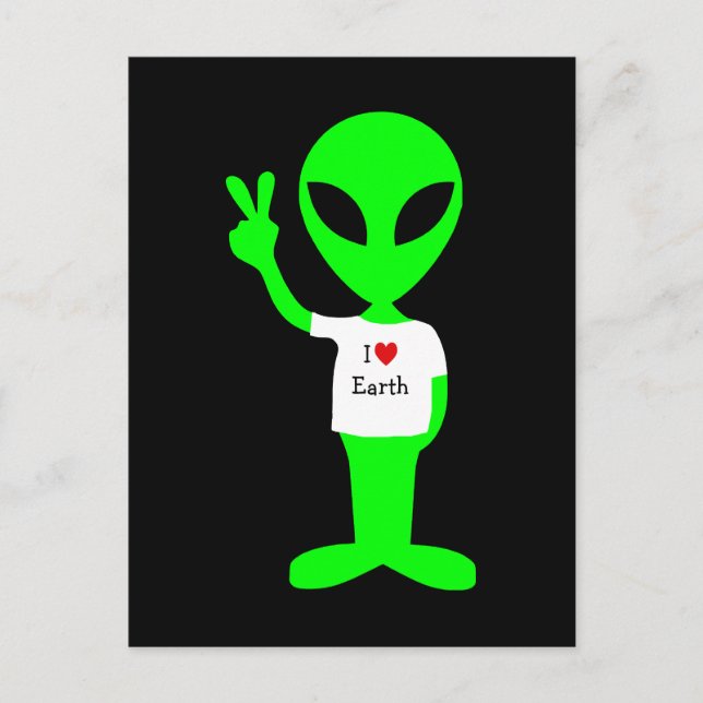 Green "I Love Earth" Alien Postcard (Front)