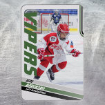 Green Ice Hockey Trading Card Magnet<br><div class="desc">Parents of little league ice hockey players can proudly share their kids' accomplishments on the field with these customizable green trading cards photo magnet. The photo can be changed to feature your own little leaguer. Almost all text can be edited, including position.Ideal to give to friends and relatives and also...</div>