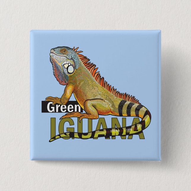 green iguana 2 inch square button (Front)