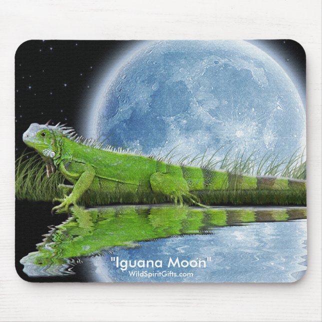 Green Iguana & Moon Wildlife Art Mousemat Mouse Pad (Front)