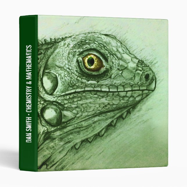 Green Iguana Realistic Drawing, Cute Reptile Binder (Front/Spine)