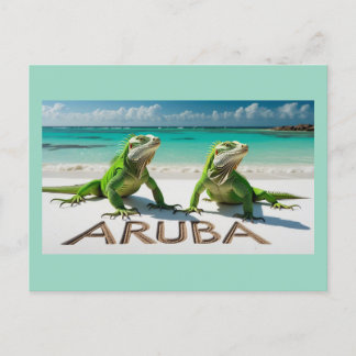 Green iguanas in aruba holiday postcard