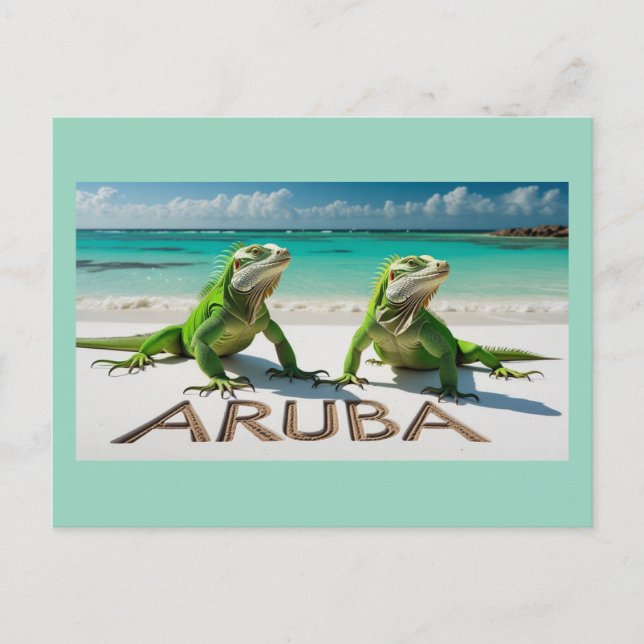 Green iguanas in aruba holiday postcard (Front)