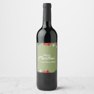 Green Illustrated Christmas Wine Label