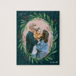 Green Illustrated Leaf Wreath Photo Frame Holiday Jigsaw Puzzle<br><div class="desc">Illustrated wreath of lush blue green leaves,  soft pine boughs and branches with tiny red berries frame your favourite photo making this puzzle a fun gift for parents and grandparents or any Christmas puzzle lover.</div>