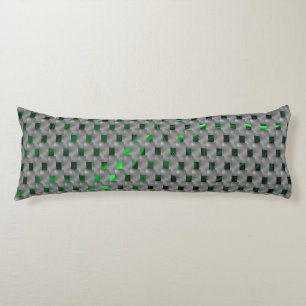 Green image under grey plaques, oblong squares? body pillow
