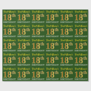 Green, Imitation Gold Look "18th BIRTHDAY" Wrapping Paper
