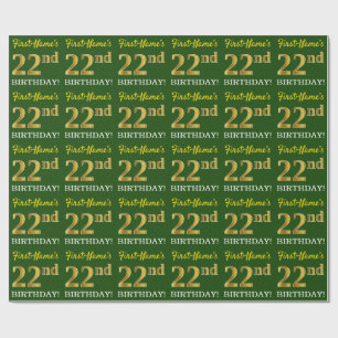Green, Imitation Gold Look "22nd BIRTHDAY" Wrapping Paper